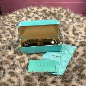 Tiffany & Co. Mirrored Aviator Sunglasses, Case, & Pouch.  Like New.
